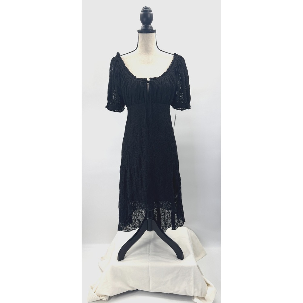 Whimsigoth Nobo Lace Babydoll Asymmetrical Puff Sleeve Midi Dress XXL Milkmaid